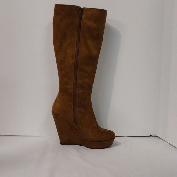 Heart in D Brand Brown Knee High Suede Wedged Heeled Boots Size 8.5! 👢👢👢 - Picture 5 of 15